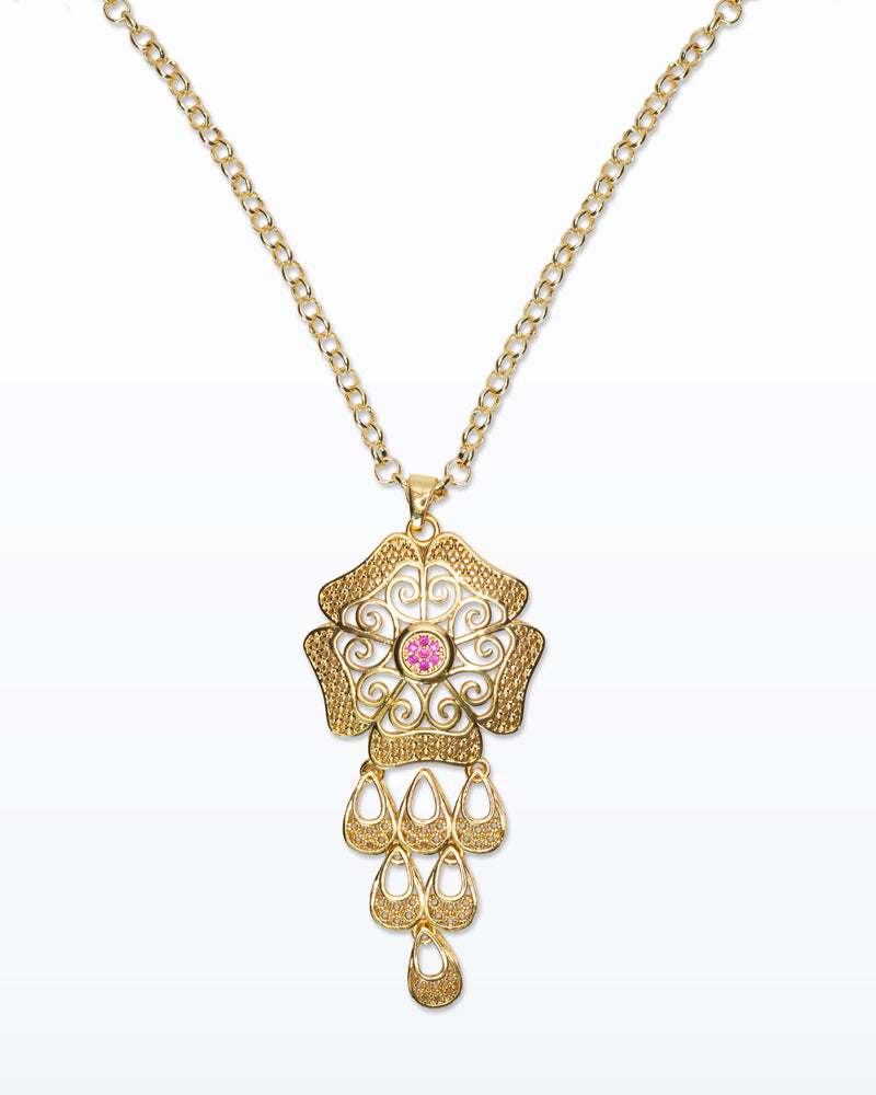 Desert Bloom – Collana dorata con pendente floreale egizio